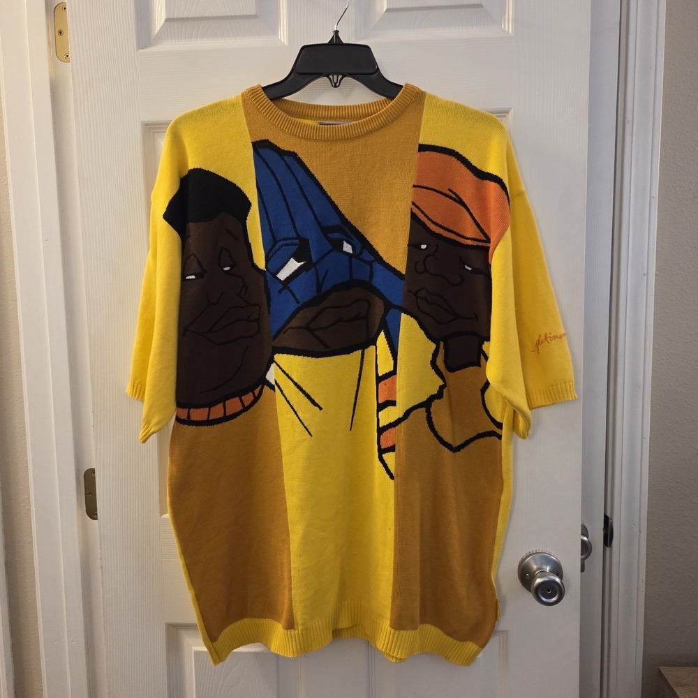 Vintage‎ Fubu Platinum Sweater Men XXXL Yellow Fat Albert Cartoon Streetwear Y2K